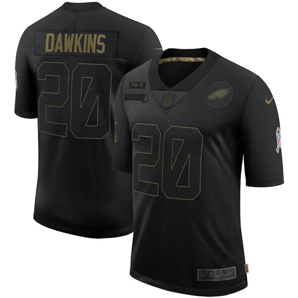 Men's Philadelphia Eagles #20 Brian Dawkins Black NFL 2020 Salute To Service Limited Stitched Jersey